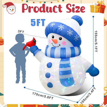 5ft Blue Snowman with Bird Inflatable | Light-Up Christmas Outdoor Decoration