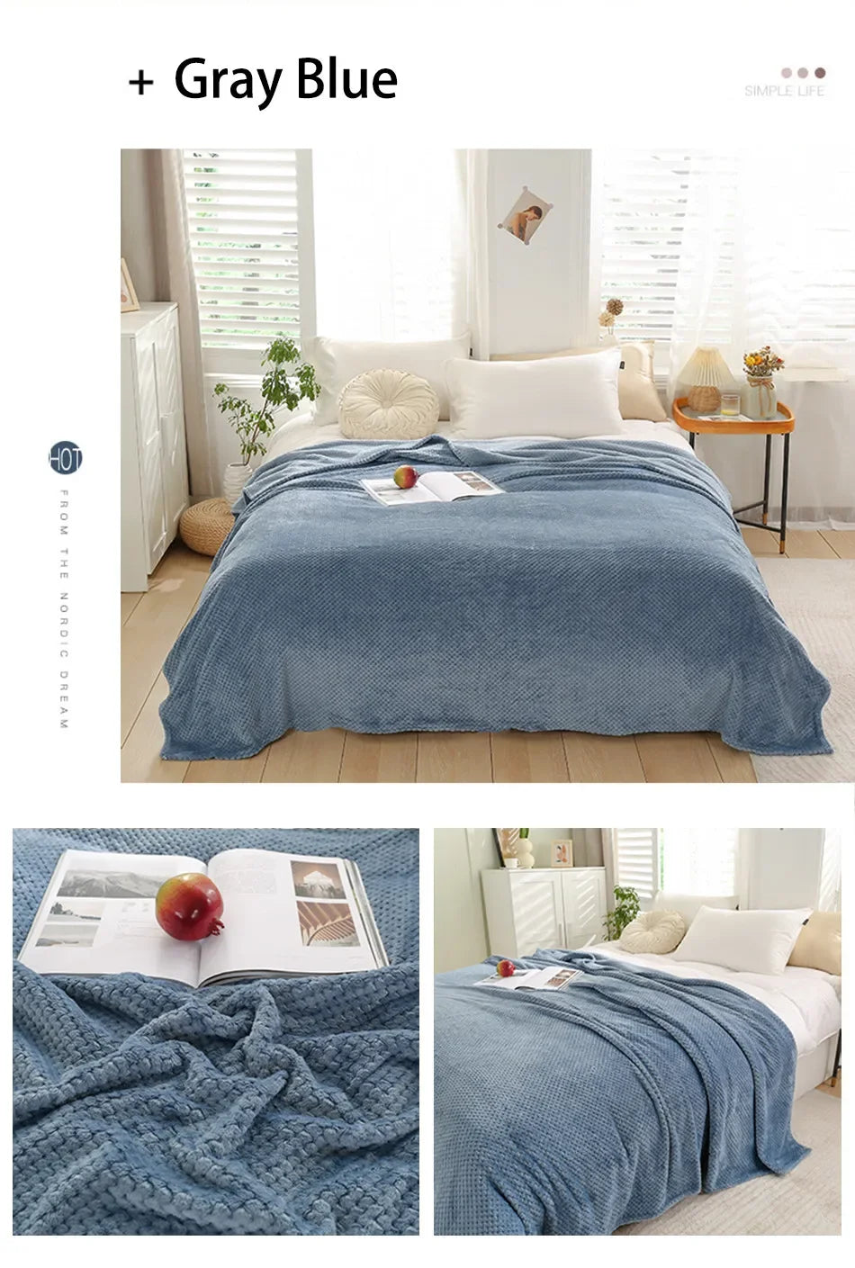 Japan-Style Coral Fleece Blanket – 300gsm Soft Fluffy Faux Fur Mink Throw, Solid & Plaid Sofa Cover & Bedspread