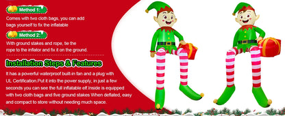 8ft Sitting Elf Christmas Inflatable with LED Lights | Festive Outdoor Decoration