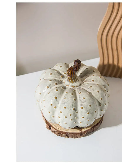 Handmade Ceramic Pumpkin Ornament – Porcelain Pumpkin Sculpture for Autumn, Halloween & Home Décor