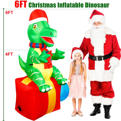 6FT Christmas Inflatable Dinosaur with LED Lights | Fun Outdoor Christmas Decoration