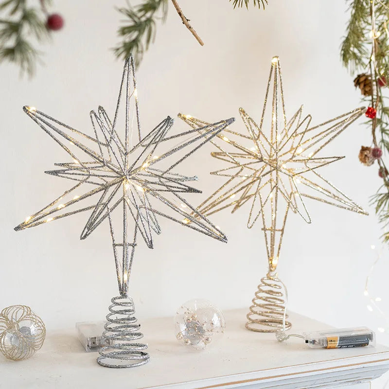 LED Light-Up Glitter Christmas Star Tree Topper – Warm White Treetop Decoration