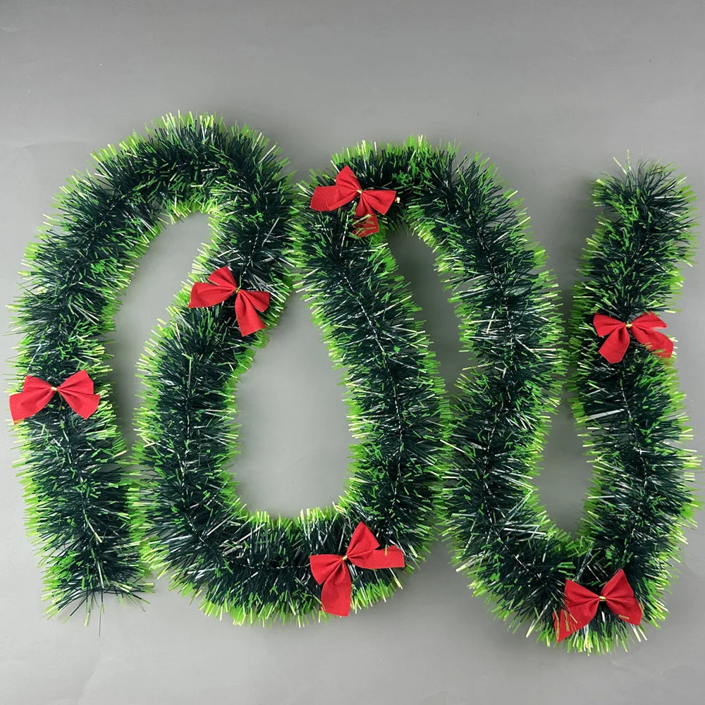 2m Green Christmas Garland with Red Ribbons | Customisable Festive Decoration for Doorways, Mantels & Stairs