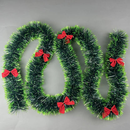 2m Green Christmas Garland with Red Ribbons | Customisable Festive Decoration for Doorways, Mantels & Stairs