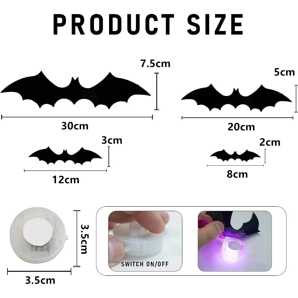 12/24PCS Halloween LED Night Light Bats – Stereoscopic Wall Decals for Party, Festival & Home Decoration