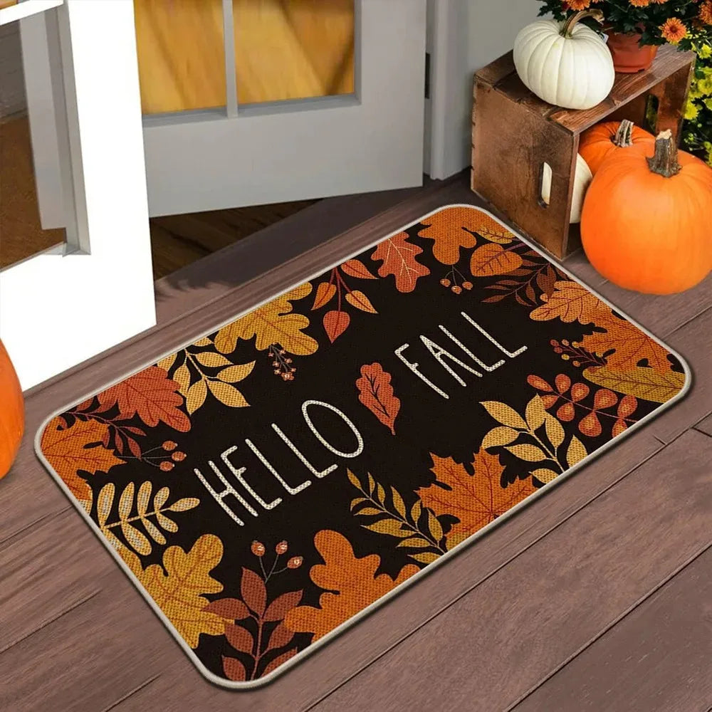 Halloween & Autumn/Fall Floor Mat – Anti-Slip Entry Door Rug for Kitchen, Outdoor Patio & Holiday Home Décor