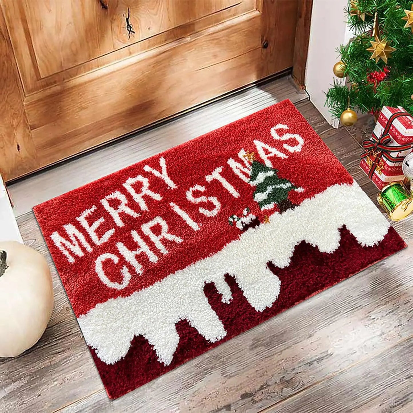 Red Santa & Gingerbread Christmas Doormat – Festive Holiday Welcome Mat for Indoor or Outdoor Use