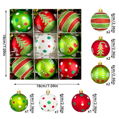Set of 9/12/34 Grinch-Inspired Christmas Baubles – Green Painted Ornaments for Tree & Home Festive Décor
