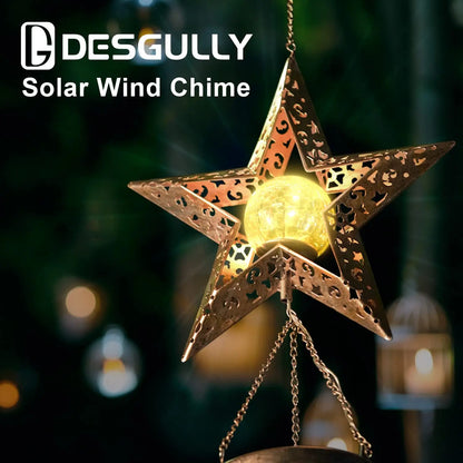 Solar Metal Wind Chimes – Moon, Sun & Stars Design, Waterproof Outdoor Glowing Wind Bells for Garden, Patio & Home Décor