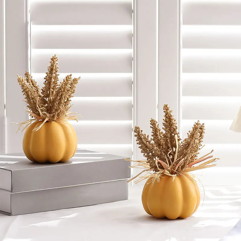 1PC Artificial Pumpkin Decoration with Foam Beads & Raffia Grass – Autumn Harvest Home, Office & Halloween Display Ornament