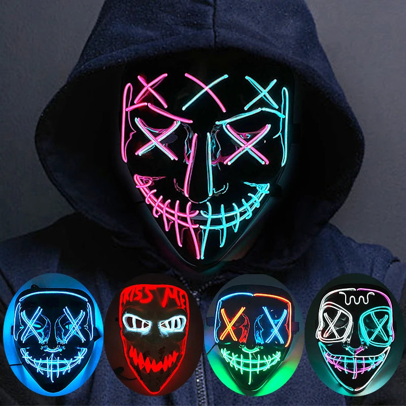 Wireless Neon LED Purge Mask – Glow-in-the-Dark Halloween Cosplay, Masquerade & Party Dress-Up Mask