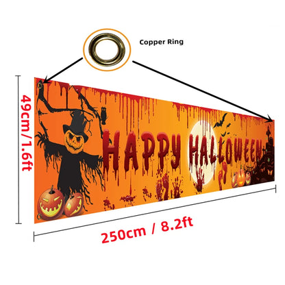 Happy Halloween Banner – 250cm Hanging Halloween Sign with Pumpkin & Bloody Handprint Design | Indoor & Outdoor Yard Party Decoration