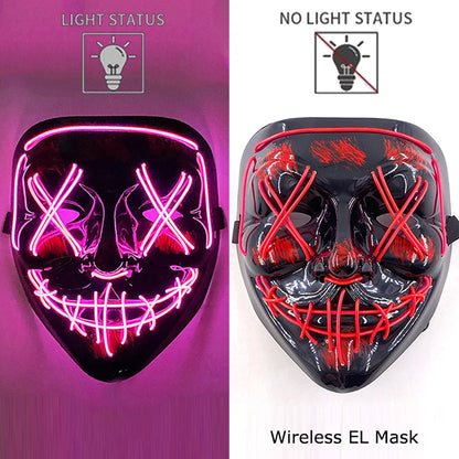 Wireless Neon LED Purge Mask – Glow-in-the-Dark Halloween Cosplay, Masquerade & Party Dress-Up Mask