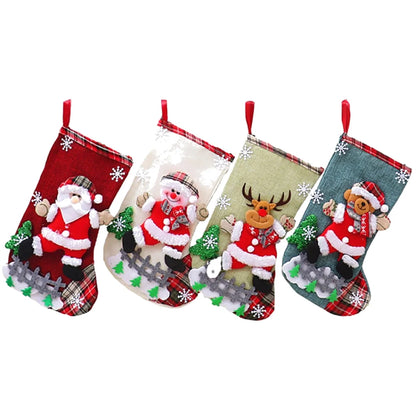 4pcs Large Christmas Stockings Set – Santa, Snowman, Bear & Elk Xmas Home Decorations