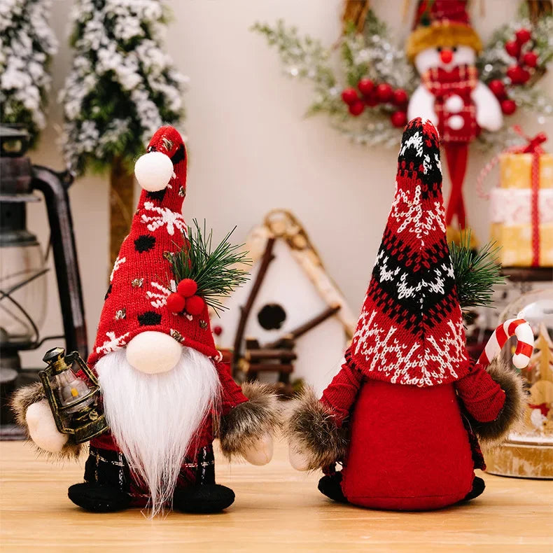 2pcs Santa Claus & Gnome Ornaments – Christmas Couple Doll Decorations for Home