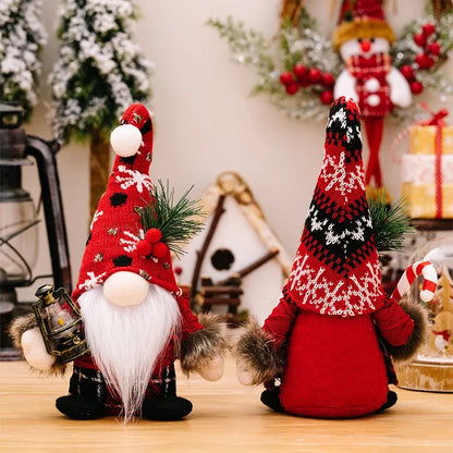 2pcs Santa Claus & Gnome Ornaments – Christmas Couple Doll Decorations for Home