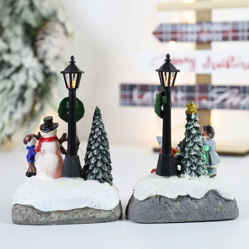 LED Christmas Village Ornament | Light-Up Resin Micro landscape Figurine with Santa & Snow Scene