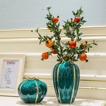 Nordic Pumpkin Ceramic Vase with Gold Edge – Green or Orange Decorative Vase for Home, Living Room & Office Decor (1PC)