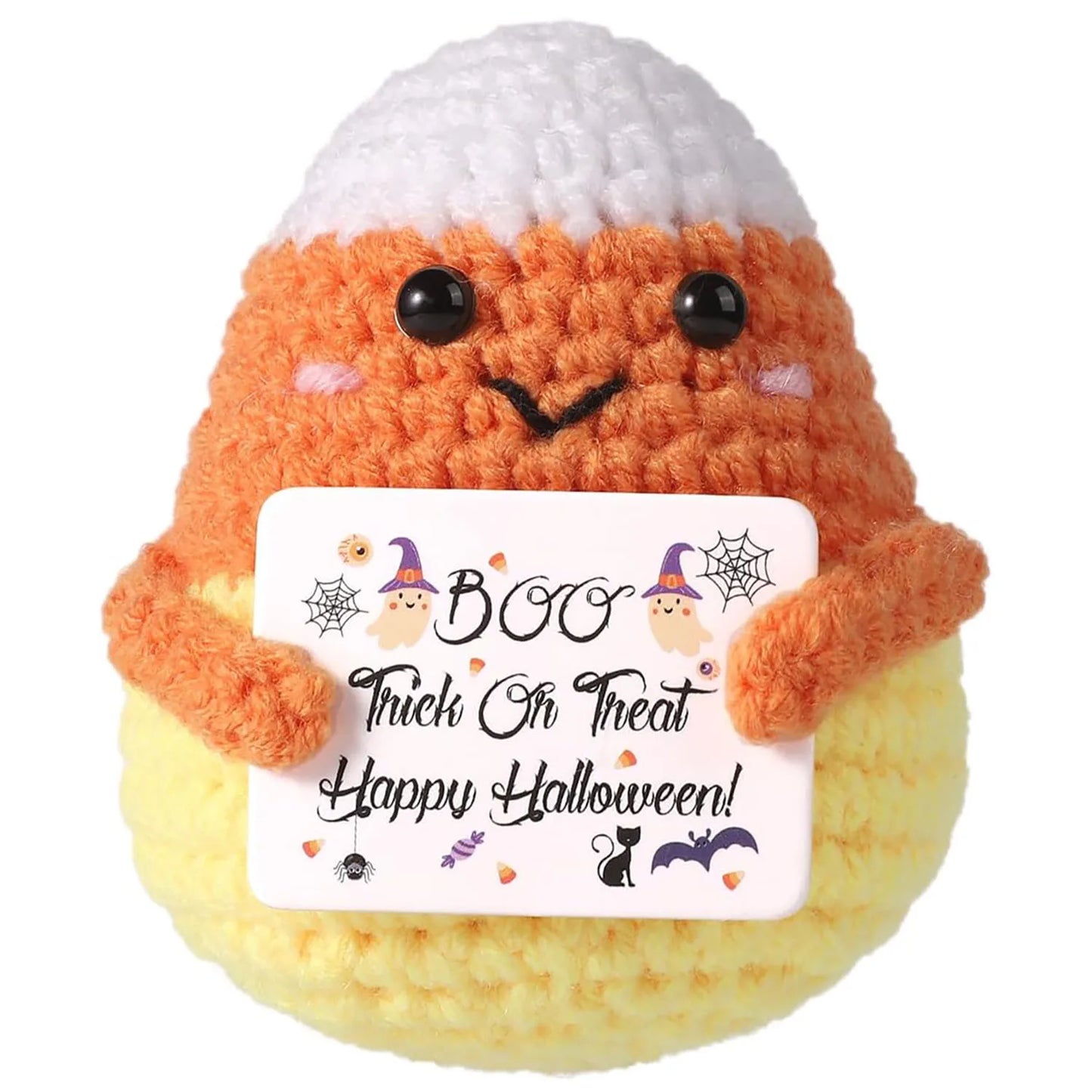 Handmade Knitted Bat Doll with Positive Message Card – Cute Halloween Egg Bat Ornament for Home, Room, or Party Décor & Gifts