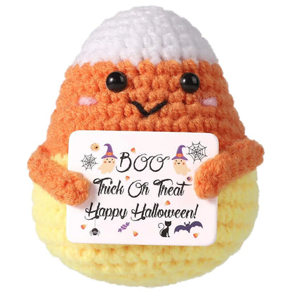 Handmade Knitted Bat Doll with Positive Message Card – Cute Halloween Egg Bat Ornament for Home, Room, or Party Décor & Gifts