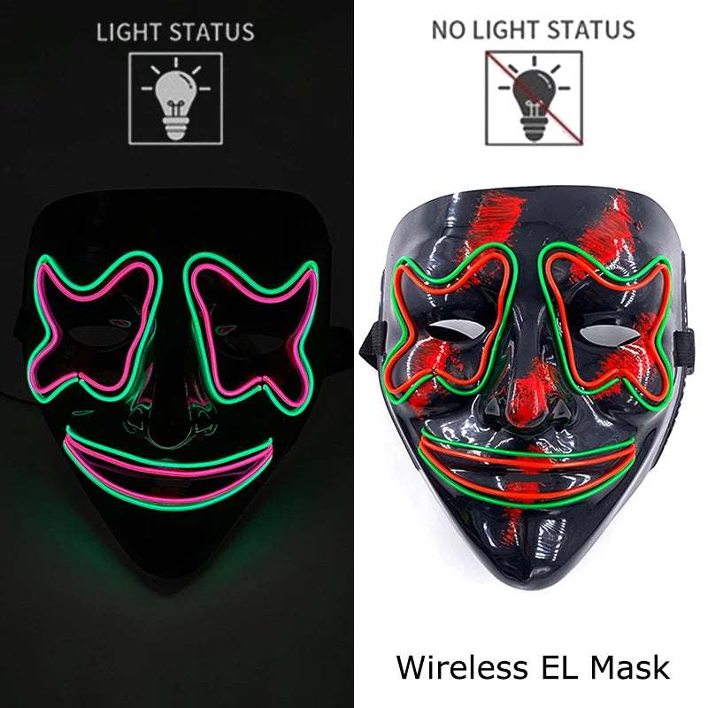 Wireless Neon LED Purge Mask – Glow-in-the-Dark Halloween Cosplay, Masquerade & Party Dress-Up Mask