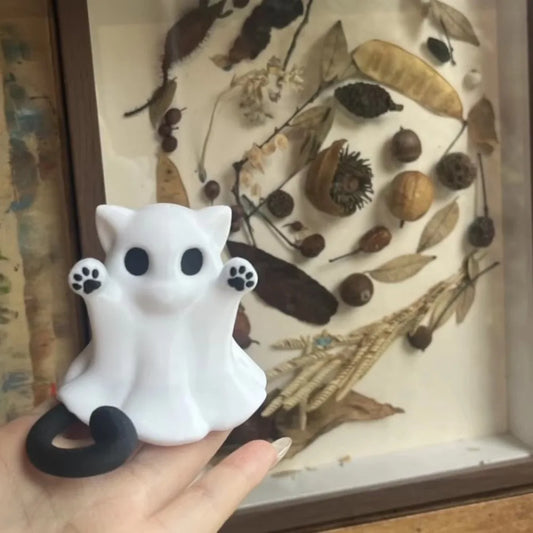 Mini Cat Ghost Ornament – Cute Halloween Desktop Figurine | Spooky Home Décor Gift