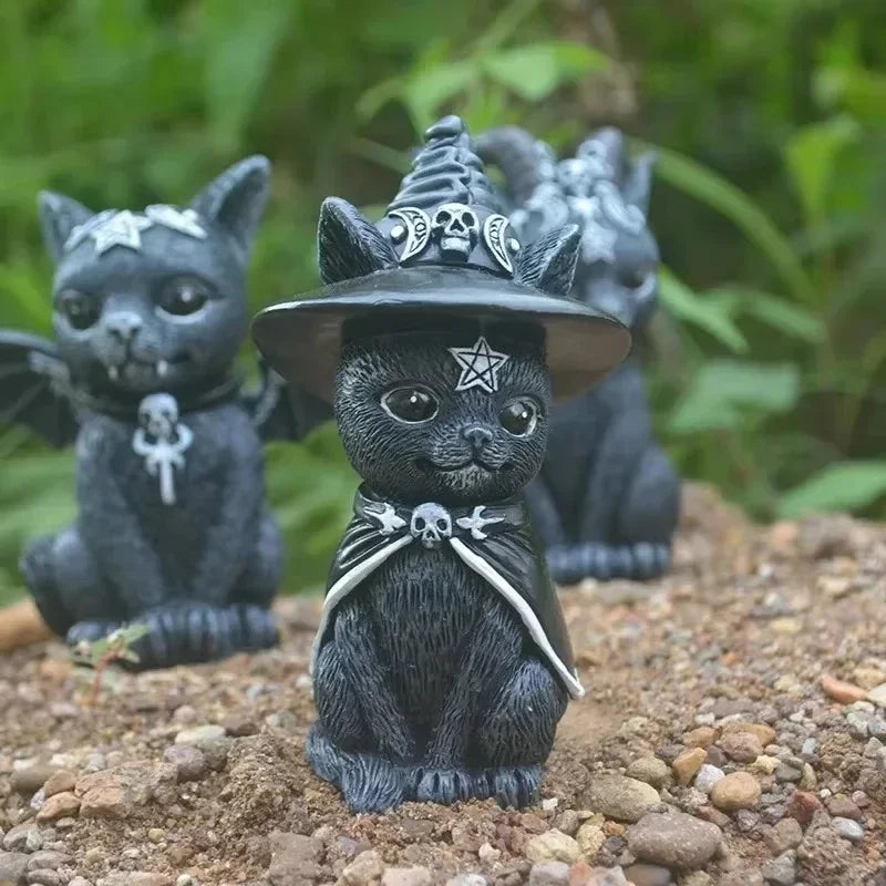 Mysterious Black Cat Statue – Hand-Painted Witch Cat Figurine, Halloween Desk & Home Décor Ornament