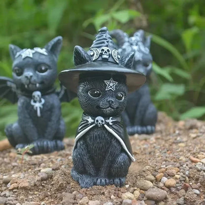 Mysterious Black Cat Statue – Hand-Painted Witch Cat Figurine, Halloween Desk & Home Décor Ornament