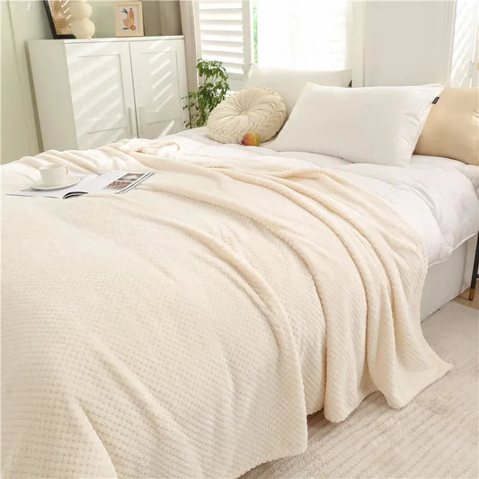 Japan-Style Coral Fleece Blanket – 300gsm Soft Fluffy Faux Fur Mink Throw, Solid & Plaid Sofa Cover & Bedspread