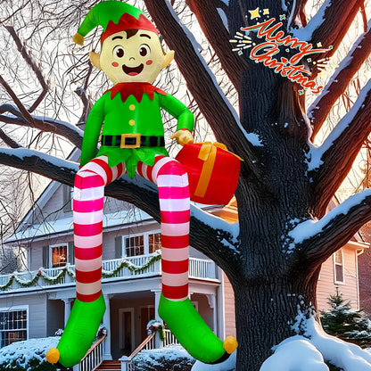 8ft Sitting Elf Christmas Inflatable with LED Lights | Festive Outdoor Decoration