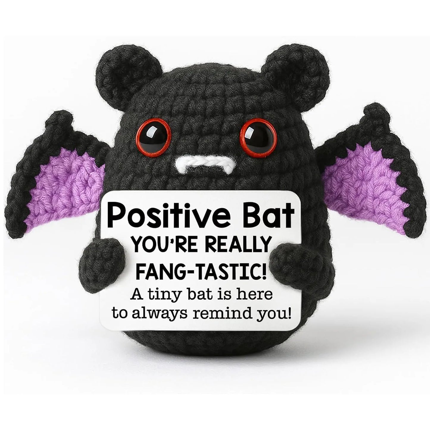 Handmade Knitted Bat Doll with Positive Message Card – Cute Halloween Egg Bat Ornament for Home, Room, or Party Décor & Gifts