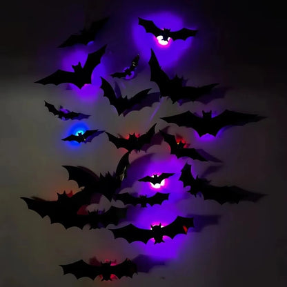 12/24PCS Halloween LED Night Light Bats – Stereoscopic Wall Decals for Party, Festival & Home Decoration