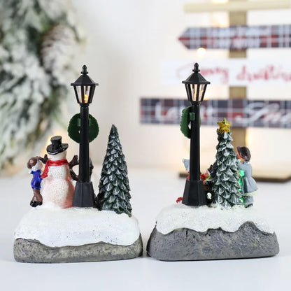 LED Christmas Village Ornament | Light-Up Resin Micro landscape Figurine with Santa & Snow Scene