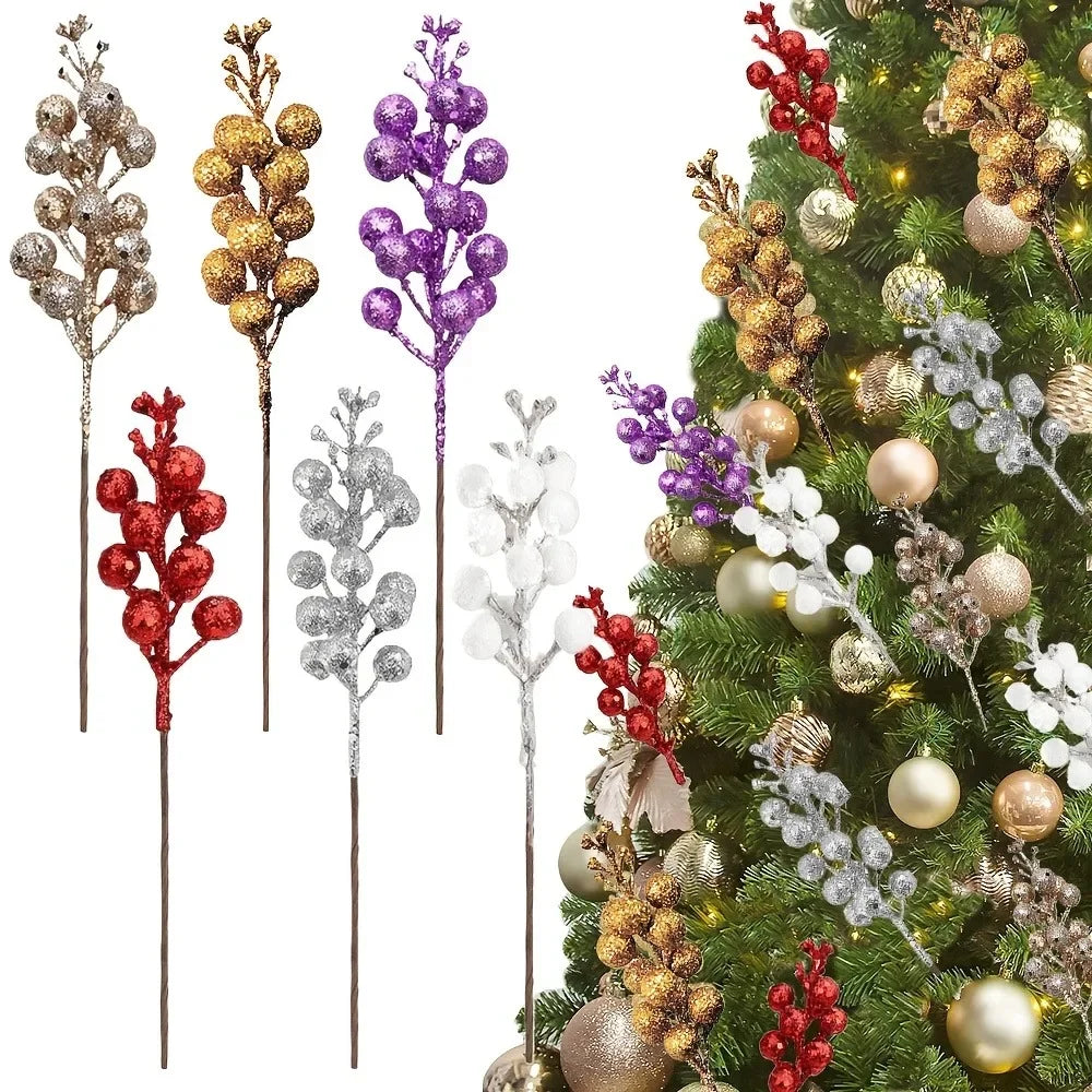 Artificial Berry Bouquet Ornaments – Set of 10 Christmas Tree Decorations