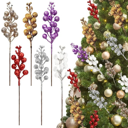 Artificial Berry Bouquet Ornaments – Set of 10 Christmas Tree Decorations