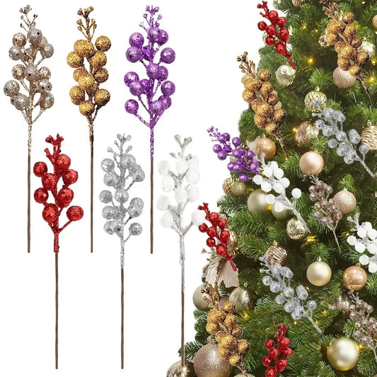 Artificial Berry Bouquet Ornaments – Set of 10 Christmas Tree Decorations