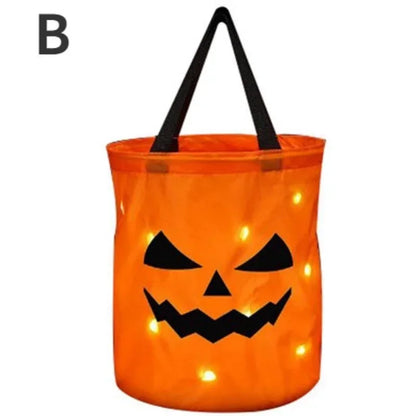 LED Light Halloween Pumpkin Candy Bucket – Collapsible Trick or Treat Basket for Kids, Parties, and Thanksgiving Gifts