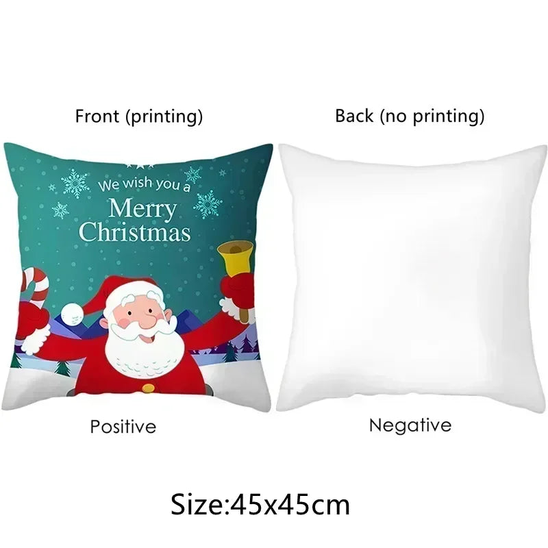 Festive Christmas Cushion Cover – Santa & Snowman Design | Decorative Throw Pillow Cover for Sofa, Bedroom, or Car