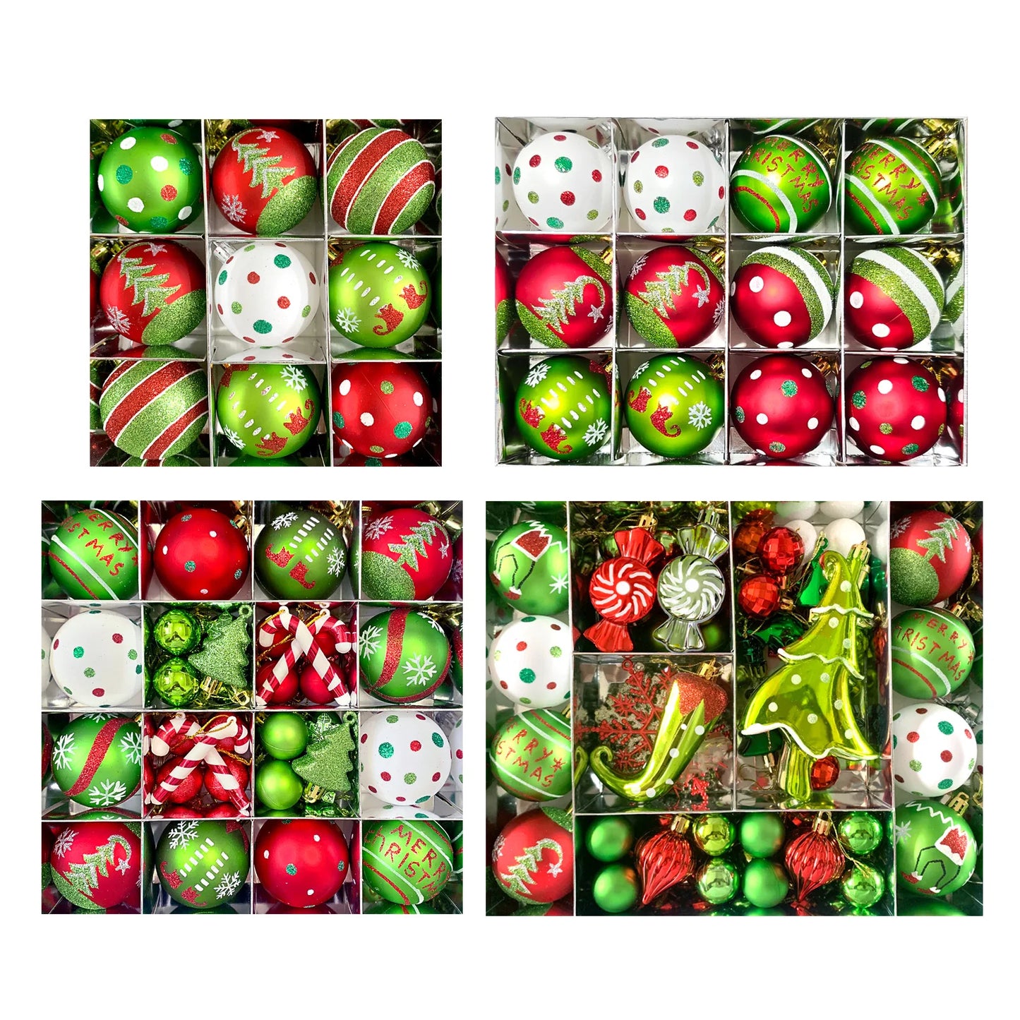 Set of 9/12/34 Grinch-Inspired Christmas Baubles – Green Painted Ornaments for Tree & Home Festive Décor