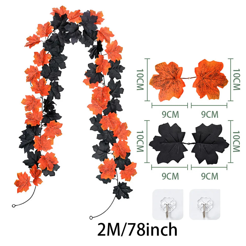 2M Artificial Maple Leaf Garland – Realistic Autumn Leaves Vine for Fall, Halloween, Thanksgiving Home Décor