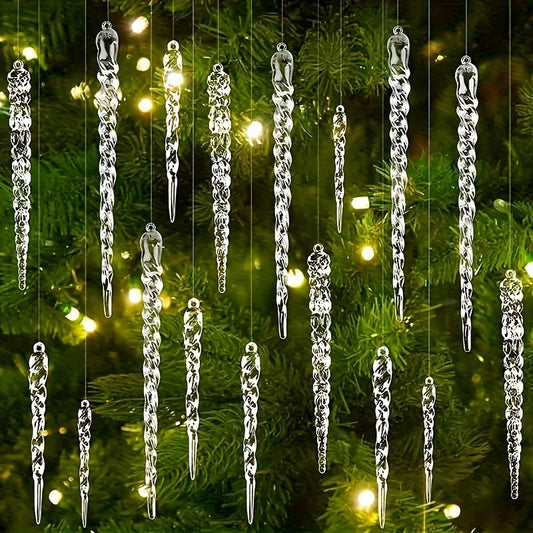 Crystal Clear Icicle Ornaments – Elegant Christmas Tree Decorations for Winter & Holiday Décor