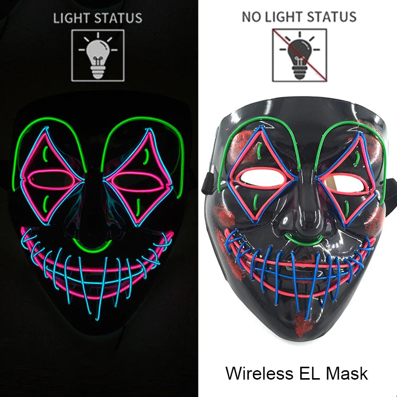 Wireless Neon LED Purge Mask – Glow-in-the-Dark Halloween Cosplay, Masquerade & Party Dress-Up Mask