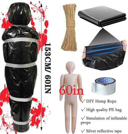 59-Inch Hanging Halloween Corpse Prop – Creepy Bloody Body Bag Decoration for Haunted Houses, Yards & Outdoor Horror Displays