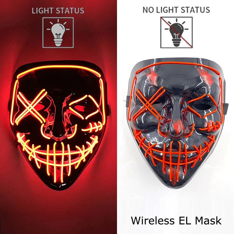 Wireless Neon LED Purge Mask – Glow-in-the-Dark Halloween Cosplay, Masquerade & Party Dress-Up Mask
