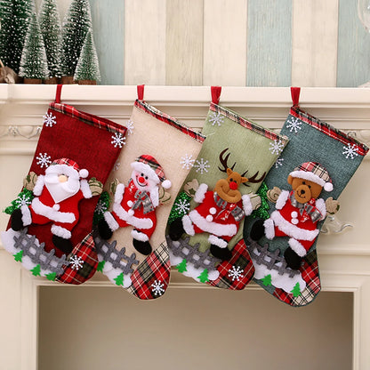 4pcs Large Christmas Stockings Set – Santa, Snowman, Bear & Elk Xmas Home Decorations