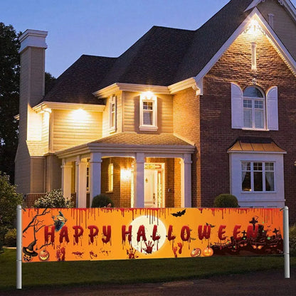 Happy Halloween Banner – 250cm Hanging Halloween Sign with Pumpkin & Bloody Handprint Design | Indoor & Outdoor Yard Party Decoration