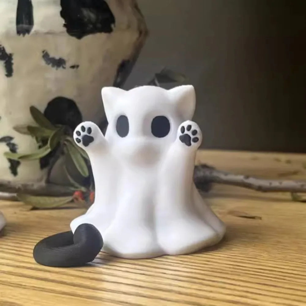 Mini Cat Ghost Ornament – Cute Halloween Desktop Figurine | Spooky Home Décor Gift