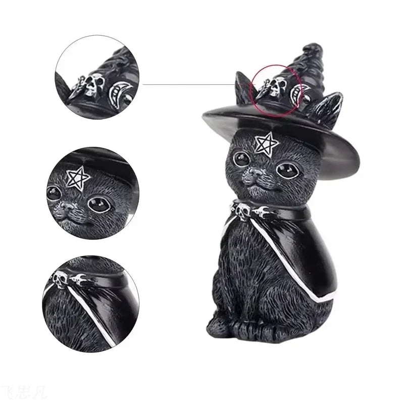Mysterious Black Cat Statue – Hand-Painted Witch Cat Figurine, Halloween Desk & Home Décor Ornament