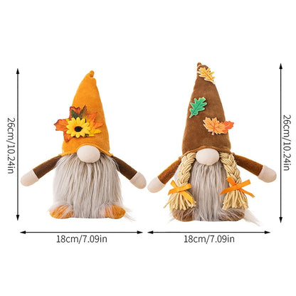 Autumn Gnome Plush Decoration – Maple Leaf & Sunflower Faceless Doll | Light-Up Fall Elf Ornament