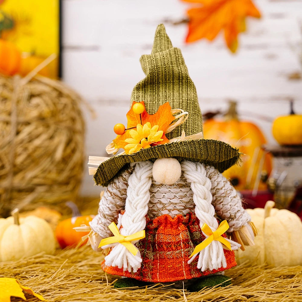 Autumn Gnome Plush Decoration – Maple Leaf & Sunflower Faceless Doll | Light-Up Fall Elf Ornament